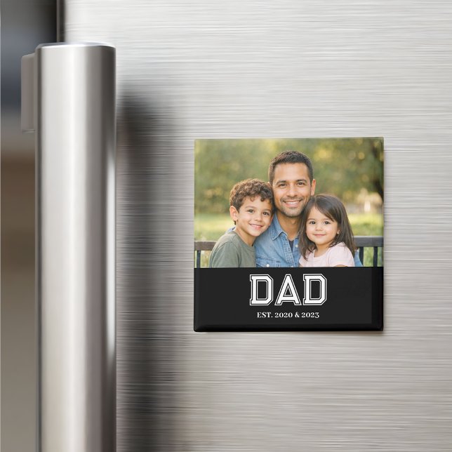 Imã Dad Established Photo Modern Typography Gift (Dad Established design with sports style "DAD" typography and the years he became a dad underneath.)