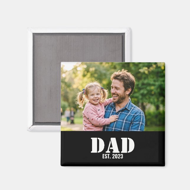 Imã Dad Established Simple Bold White Text and Photo (Front/Back)