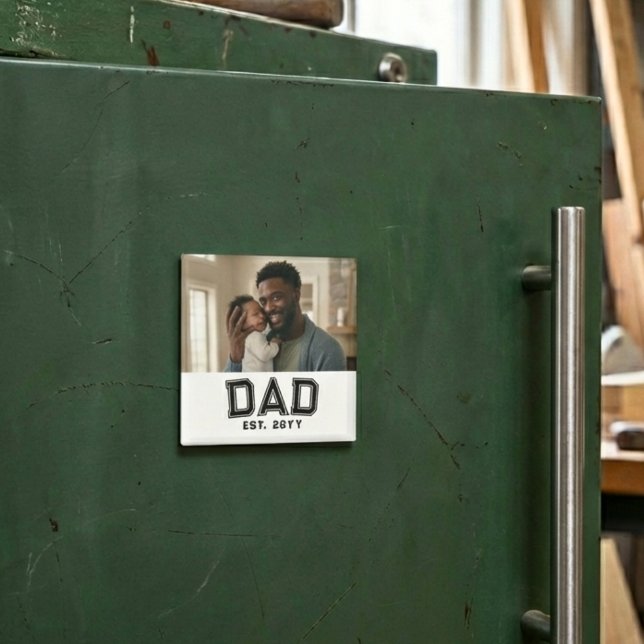 Imã Dad Established Year Bold Black White Photo (Criador carregado)