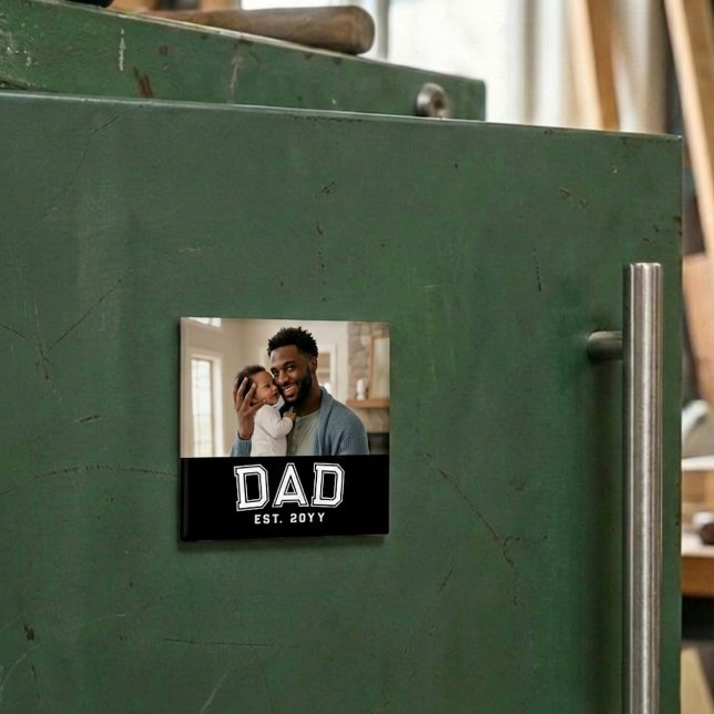 Imã Dad Established Year Bold White Black Photo (Criador carregado)