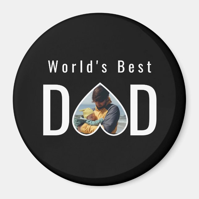 Imã Dad Photo in Black Heart Frame Modern Text (Frente)