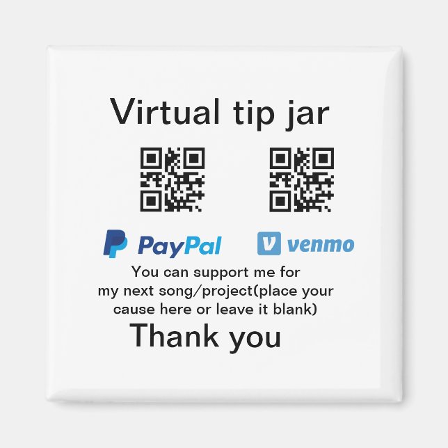 Imã Dádiva virtual jar q r código doação de moeda PayP (Frente)