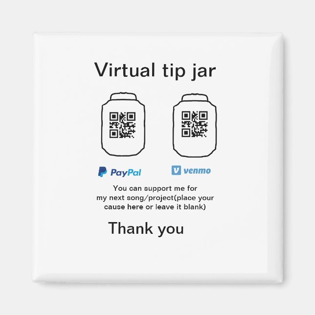 Imã Dádiva virtual jar q r código doação de moeda PayP (Frente)