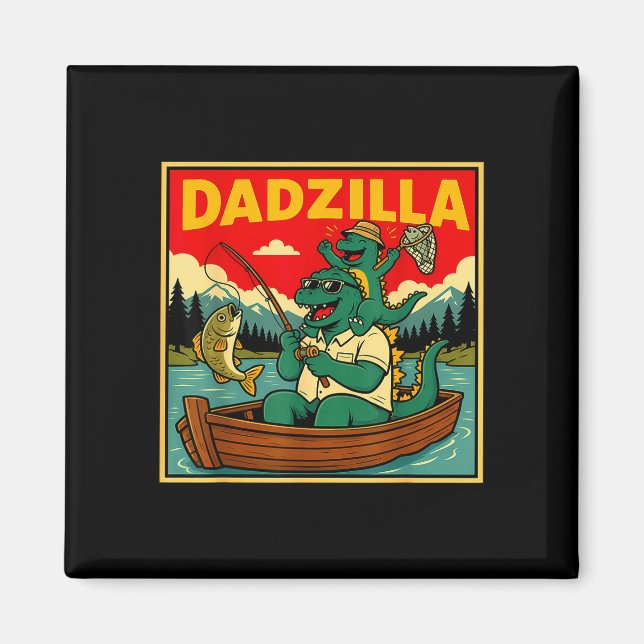 Imã Dadzilla pesca dinossauro pai e filho retrô  (Frente)