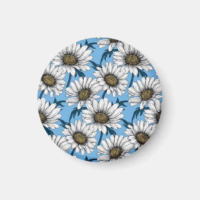Imã Daisies, flores silvestres em azul (Frente)