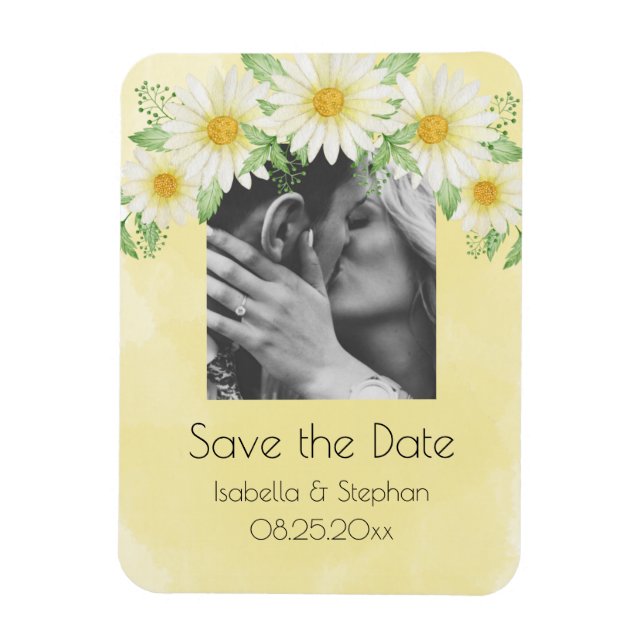 Ímã Daisies White Yellow Floral Photo Save the Date (D (Vertical)