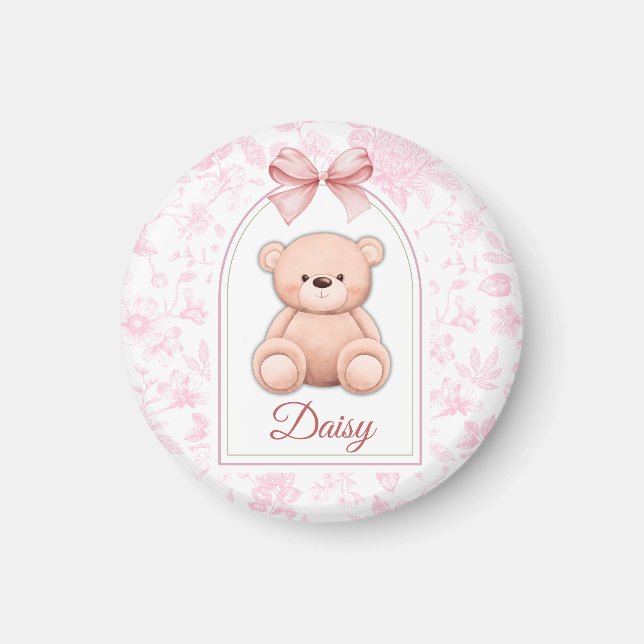 Imã Daisy | Design de Enfermeiro de Urso Rosa Personal (Frente)