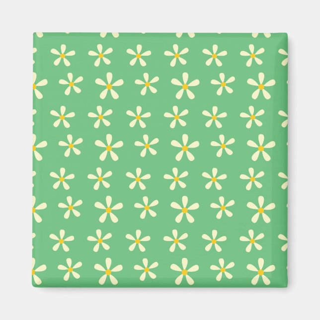 Imã Daisy Pattern Yellow & White Daisies on Green (Frente)