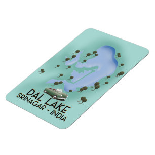Ímã Dal Lake,Srinagar,Mapa de posteres de viagens da 
