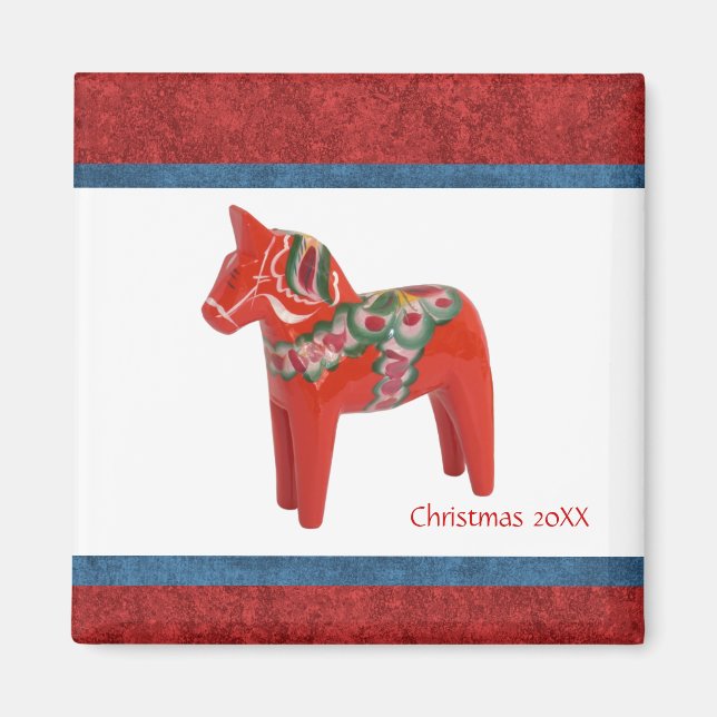 Imã Dala Horse de Natal Sueco Datado (Frente)