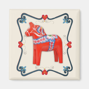Imã Dala Horse Folk Art em Sueco