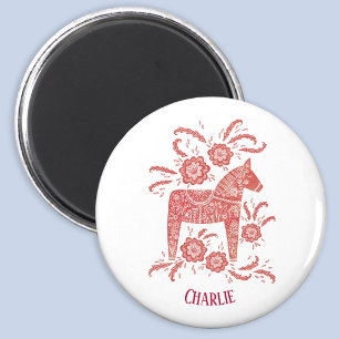 Imã Dala Horse Folk Art Nome Personalizado