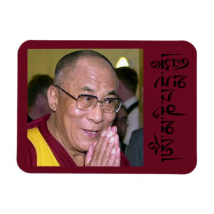 Ímã Dalai Lama rezando com Om Mani Padme Hum Mantra