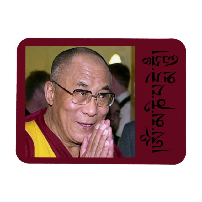 Ímã Dalai Lama rezando com Om Mani Padme Hum Mantra (Horizontal)