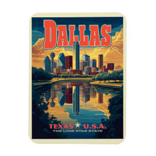 Ímã Dallas Skyline Retro Viagem