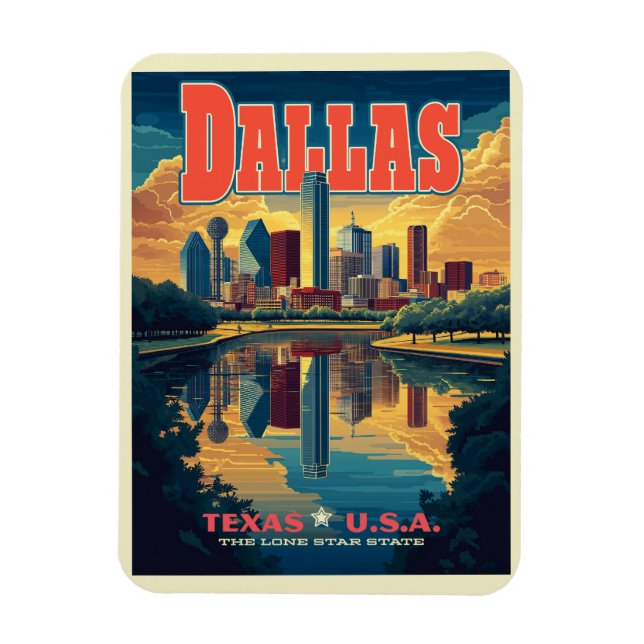 Ímã Dallas Skyline Retro Viagem (Vertical)