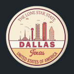 Imã Dallas Texas City Skyline Emblem<br><div class="desc">Design de arte colorida e minimalista de Dallas, com monumentos e marcos da cidade no Texas.</div>