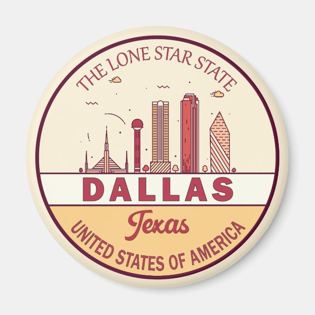 Imã Dallas Texas City Skyline Emblem (Frente)