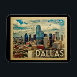 Ímã Dallas Texas Viagens vintage<br><div class="desc">Design de Dallas Texas em estilo Viagens vintage com uma vista de horizonte de horizonte de cidade expansiva.</div>