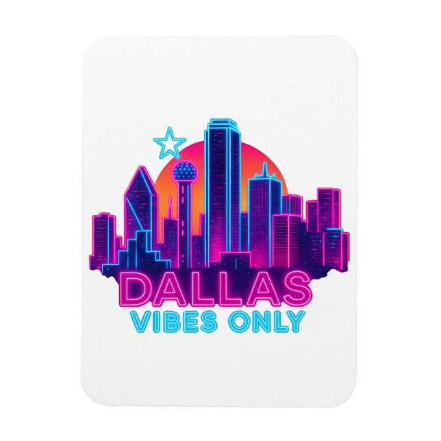 Ímã Dallas Vibes Only – Neon Skyline 1980s Synthwave A (Vertical)