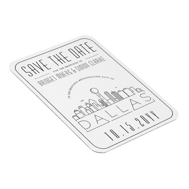 Ímã Dallas Wedding Stylized Skyline Salvar Data (Lado Direito)