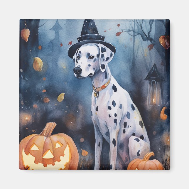Imã Dálmata de Halloween com Abóboras Assustador (Frente)