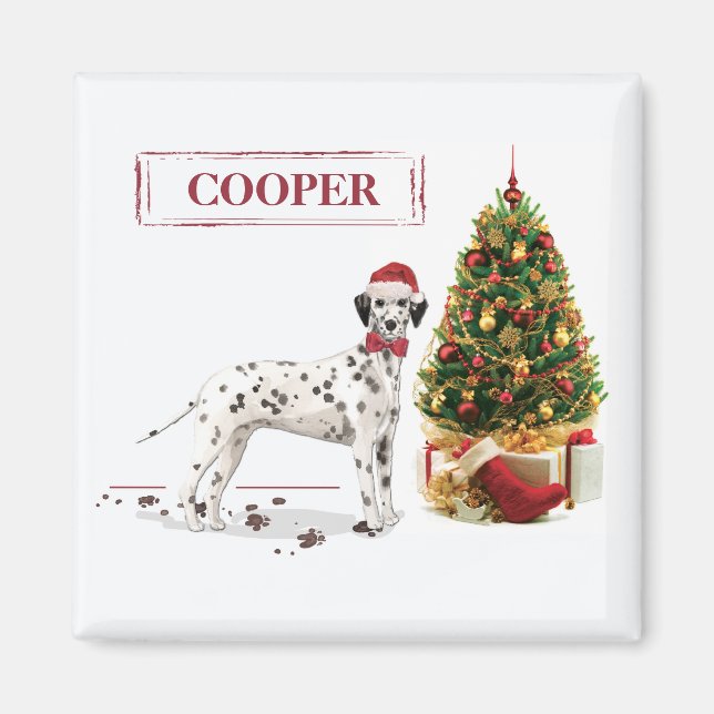 Imã Dalmatiano engraçado de Natal e árvore (Frente)