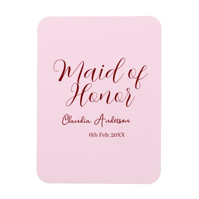 Ímã Dama de honra roxo nome data rosa pastel noivas (Vertical)
