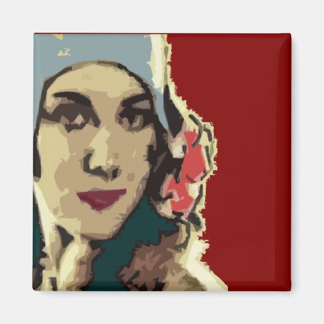 Imã Dama dos Anos 20 com Chapéu Azul Pop Art (Frente)