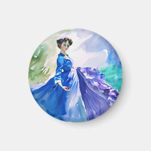 Imã Dama em Vestido Azul - Pintura em Aquarela