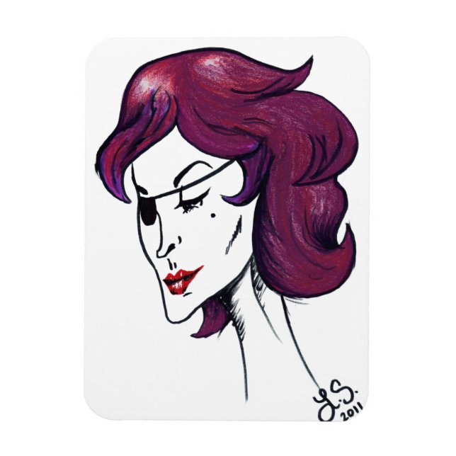 Ímã Dama Pirata Violeta Cartoon Arte Pop Original (Vertical)