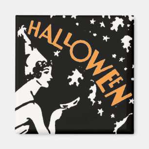 Imã Dama Vintage de Halloween com Máscara Jack-O’-Lan