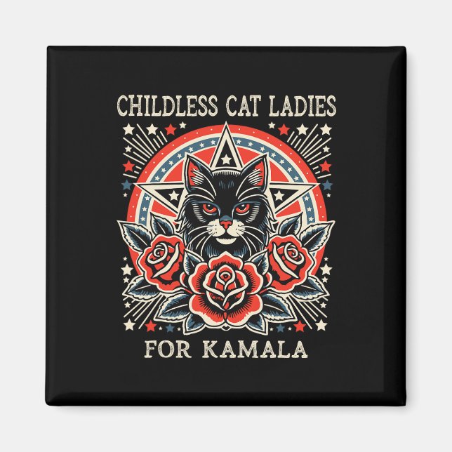 Imã Damas de Gato sem Filhos para Kamala Harris (Frente)