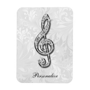 Ímã Damasco floral personalizado da nota da música do