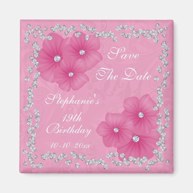 Imã Damasco Rosa & Flores Aniversário de 19 anos (Frente)