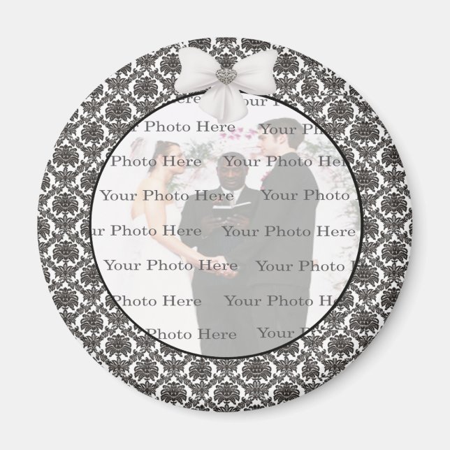 Imã Damask Elegance Wedding Round Magnet (Frente)