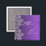 Imã Damask Royal Purple Wedding Magnet<br><div class="desc">Um Design de Imagens Digitalcon que apresenta uma Design Real Purple Color e Damask com uma variedade de imagens, formas, padrões, estilos e fontes personalizadas neste "Magnete Real de Casamento Roxo Damasco". Este design elegante e atraente vem completo com letras de texto personalizadas para se adequar à sua própria saudação....</div>