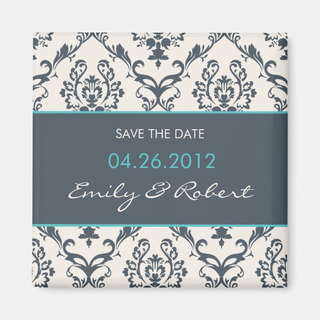 Imã Damask save the date weding magnet (Frente)