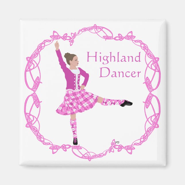 Imã Dançarina Escocesa de Highland Nó Celta Rosa (Frente)