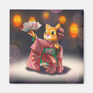 Imã Dançarina japonesa de gato em fantasia tradiciona