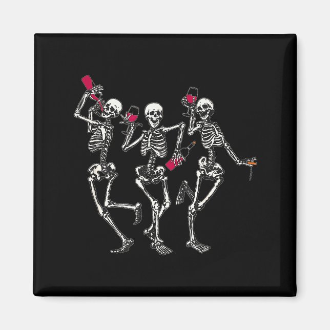 Imã Dancing Skeletons Drinking Wine Lover Funny Hallow (Frente)