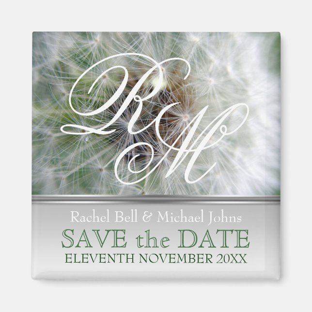 Imã Dandelion Dreams Monograma SavetheDate Magnet (Frente)