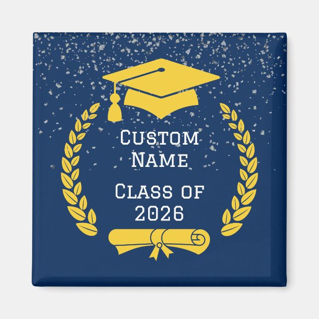 Imã Dark Blue & Gold Class of 2026 Graduation Magnet (Frente)