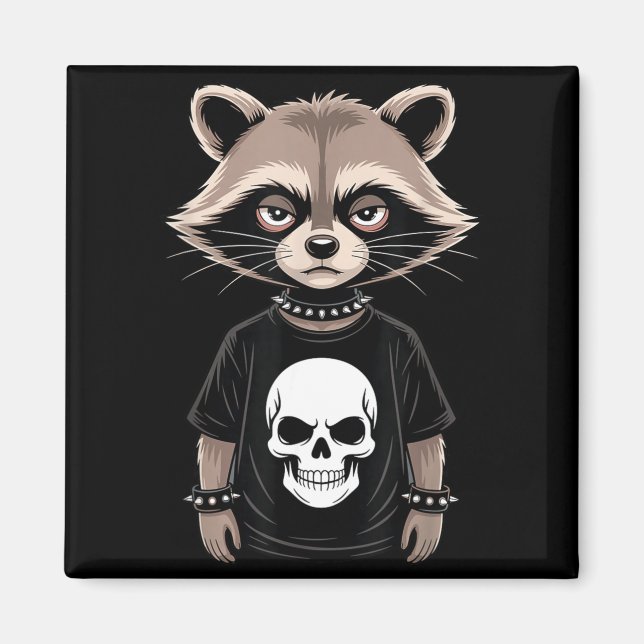 Imã Dark Emo Raccoon With Skull Punk Style Alternative (Frente)