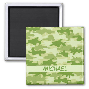 Imã Dark Olive Green Camo Camouflage Name Personalized