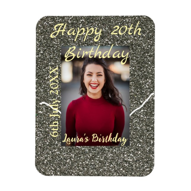 Ímã Data de adição do 20 de do Silverglitter (Vertical)