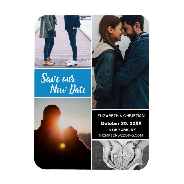 Ímã Data de alteração azul Salvar nossa nova data Foto (Vertical)