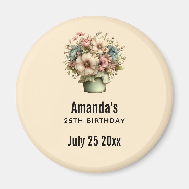 Imã Data de Aniversário com Flores Caprichosas (Frente)