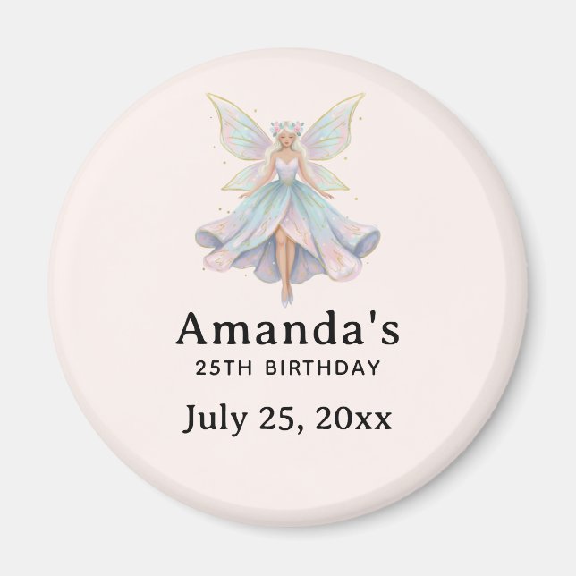 Imã Data de Aniversário da Fada Anjo Mágico Pastel (Frente)