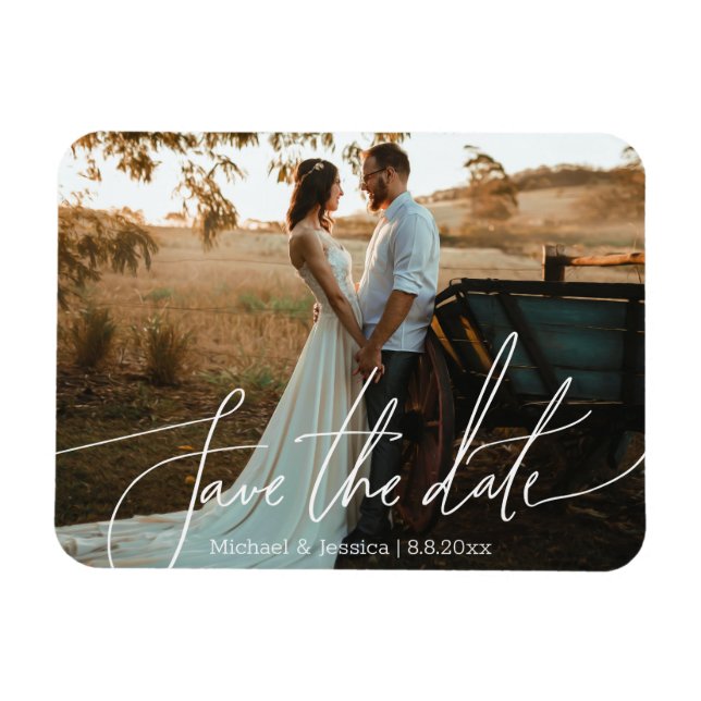Ímã Data de Casamento Foto de Capa com Letra Moderna (Horizontal)